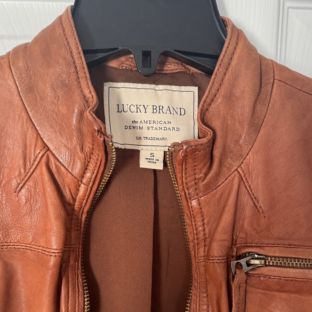 Lucky Brand Tan/Brown Leather Jacket-excellent condition - Picture 2 of 7